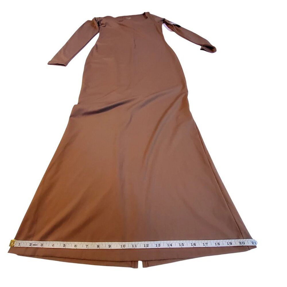 Wild Fable Long Sleeve Bodycon Maxi Dress In Brown With Back Slit detail Size M - Picture 7 of 13